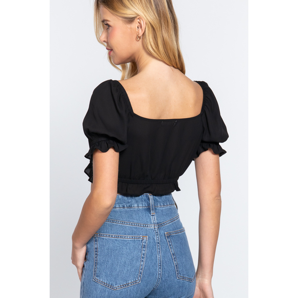 Short Slv Print Crop Woven Top - Picture 4 of 7